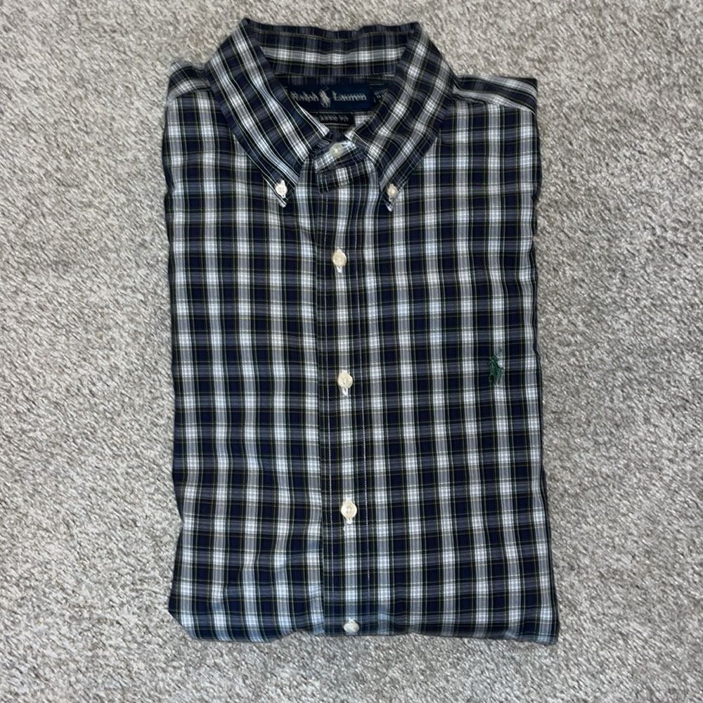 Green Periwinkle Blue Plaid Check tartan pony Classic  dress work business Shirt